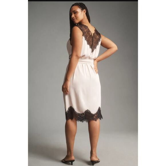 NWT By Anthropologie Sleeveless V-Neck Lace Wrap Midi Dress $168 MEDIUM Beige - Picture 7 of 7
